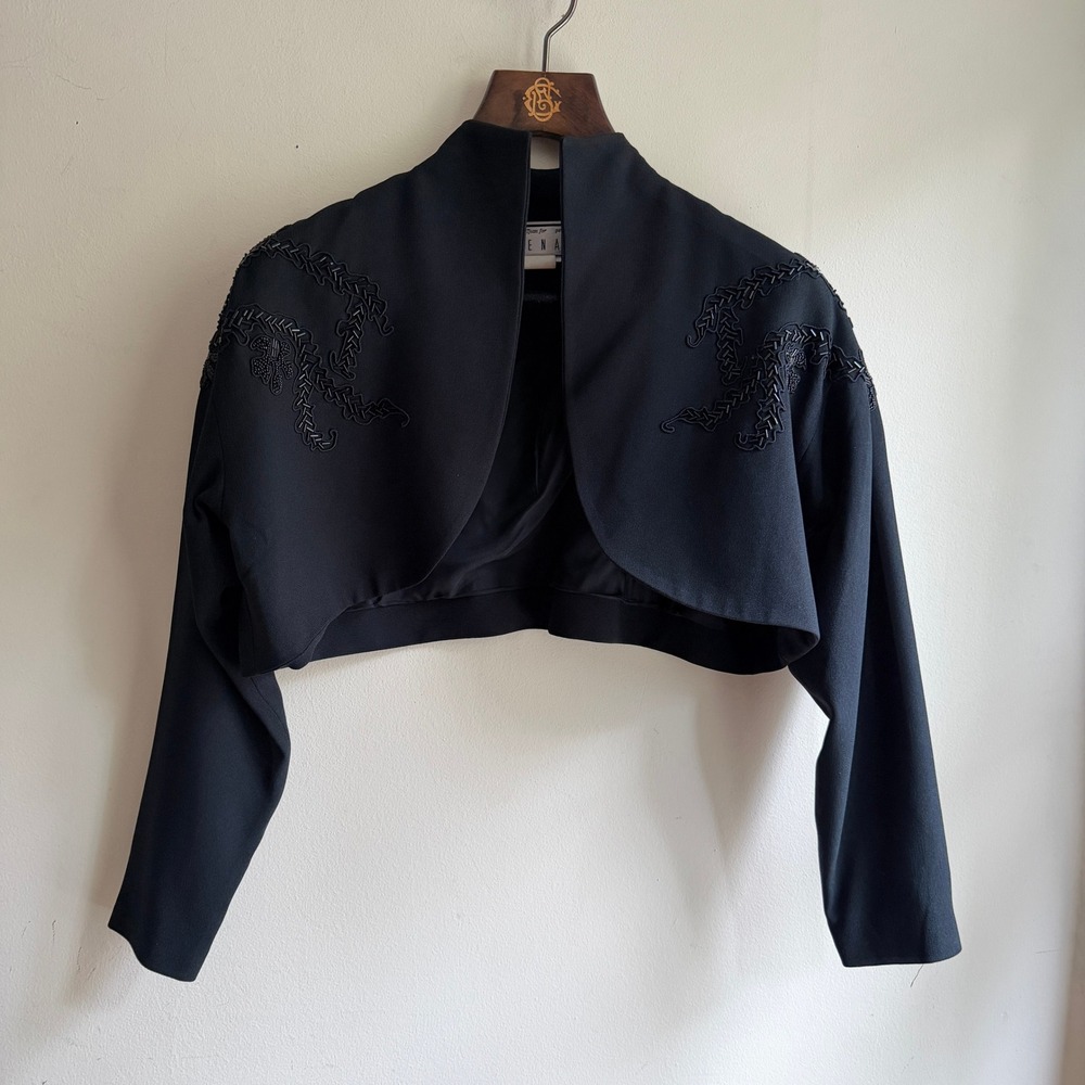 Vintage Kenar Ann Tjian Beaded Bolero Jacket Black 8P Whimsigoth Romantic